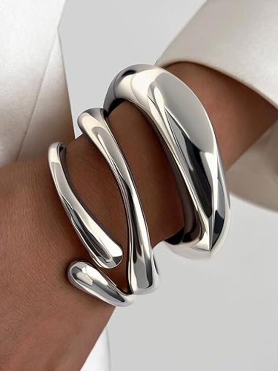 Jewelry - Chunky Gold Bangle Bracelets Silver Bangles Set Statement Cuff
